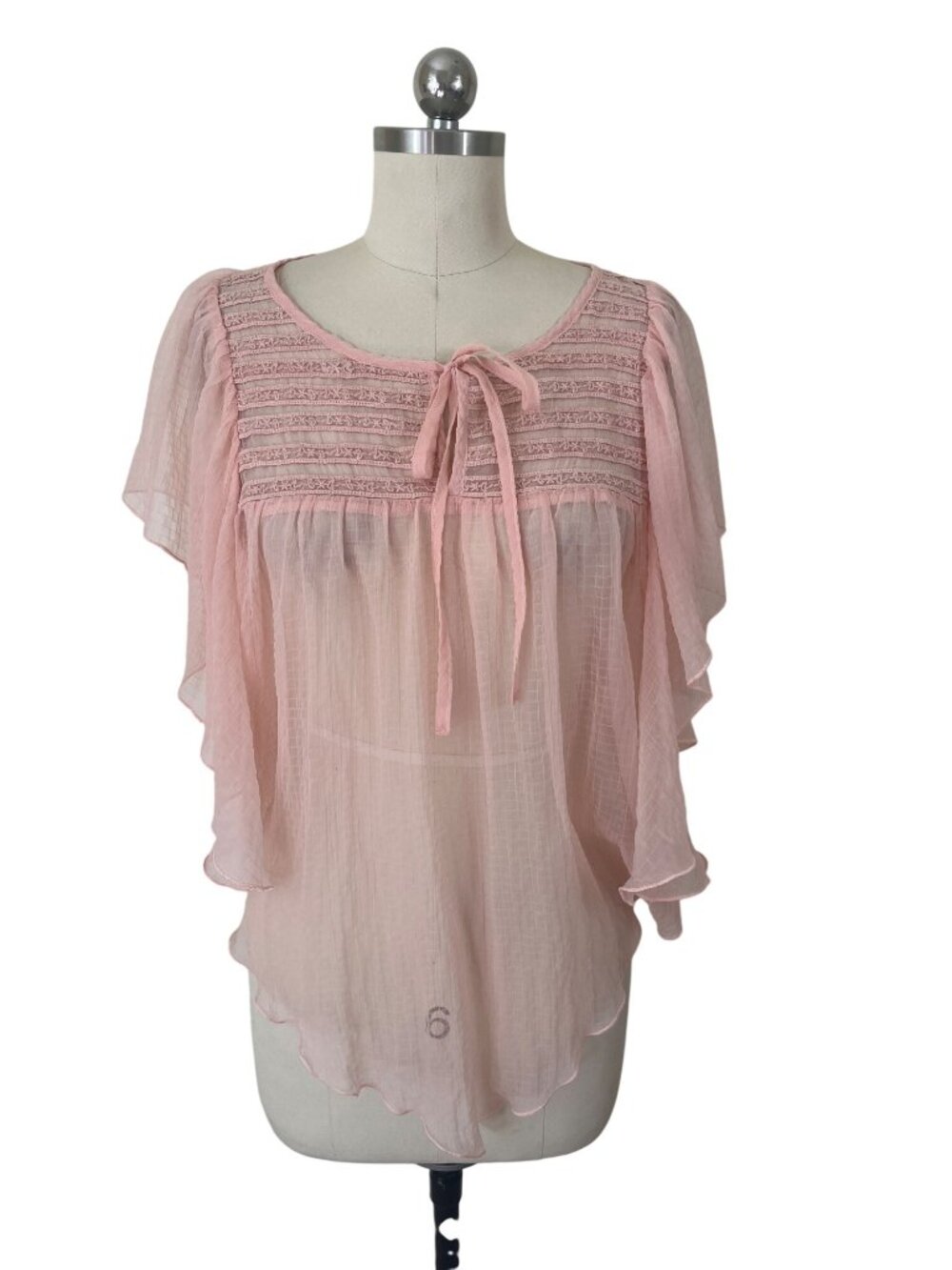 Minus Pink Gauzy Smocked Top Womens 36/4 BalletCore Soft Girl Coquette BohoChic